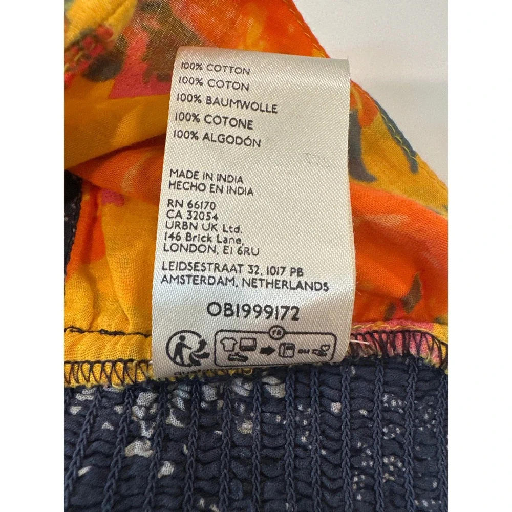 Free People Floral Smocked Bralette Crop Top Yellow Navy OB1999172‎ Size 12